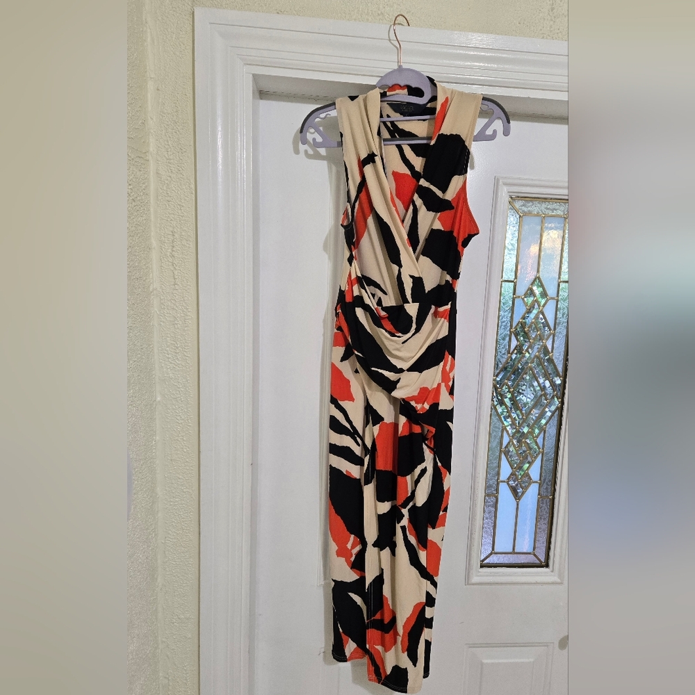 Rachel Orange and Tan Elegant Sheath Dress